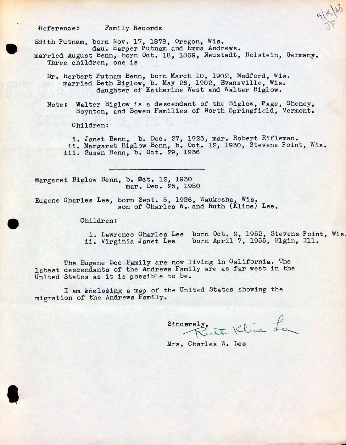 ANDREWS 3 Family records Midwest branch 1878 1955